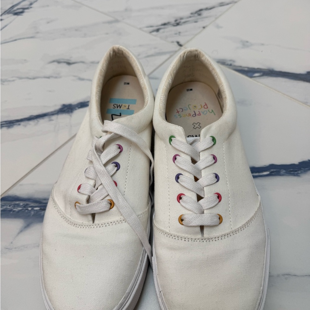 Toms Happiness Project White Canvas Shoes with Multicolor Eyelets